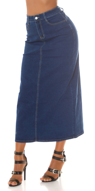 Highwaist Maxi Denim Skirt with Slit Blue